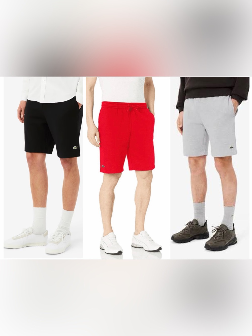 3x Lacoste Sport Regular Fit Fleece Shorts Bundle Red Black Gray Size 6/XL
